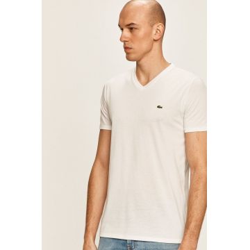 Lacoste tricou din bumbac barbati, culoarea alb, neted, TH6710