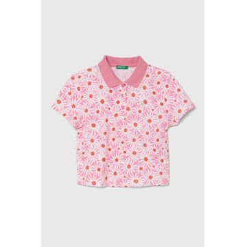 United Colors of Benetton tricou polo copii culoarea roz, cu guler