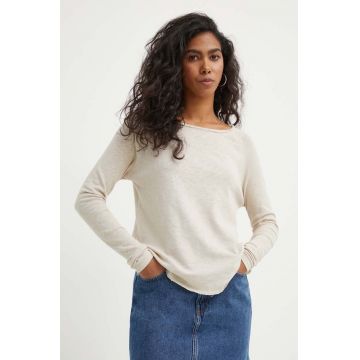 American Vintage longsleeve din bumbac culoarea bej