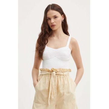 United Colors of Benetton top din bumbac culoarea alb