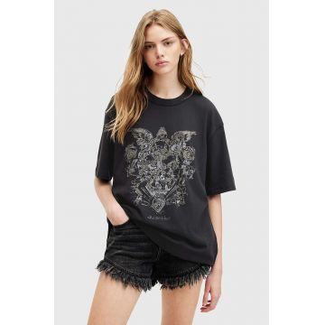 AllSaints tricou din bumbac COVENANT EMB femei, culoarea gri, W119JA