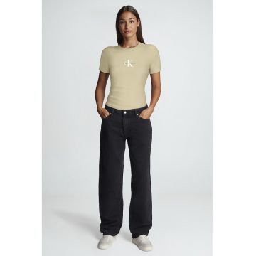 Tricou de bumbac cu decolteu la baza gatului