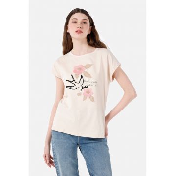 Tricou din bumbac cu detalii texturate