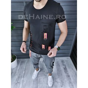 Tricou barbati slim fit asimetric negru ZR A9128  O1-3.1
