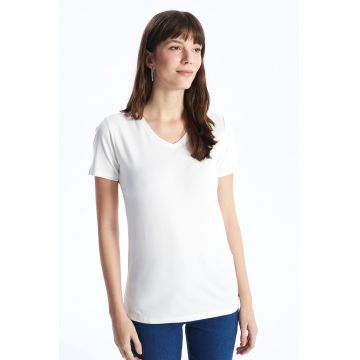 Tricou din amestec de bumbac cu decolteu in V