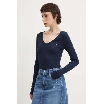 Tommy Jeans longsleeve femei, culoarea albastru marin, DW0DW17990 Tommy Jeans longsleeve femei, culoarea albastru marin, DW0DW17990