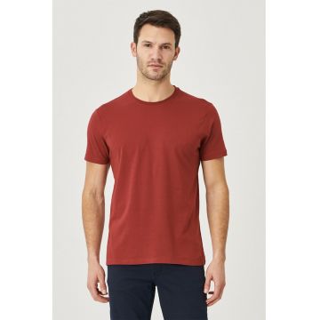 Tricou de bumbac cu decolteu la baza gatului si model unisex