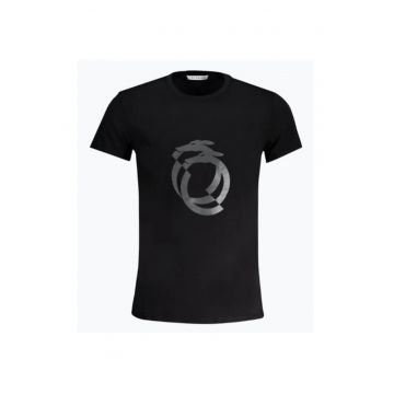 Tricou barbati cu imprimeu cu logo si decolteu la baza gatului - Negru Tricou barbati cu imprimeu cu logo si decolteu la baza gatului - Negru
