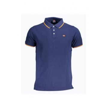 Tricou polo barbati cu logo si detalii contraste - din bumbac - Bleumarin
