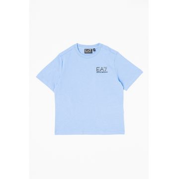 Tricou de bumbac cu decolteu la baza gatului si logo