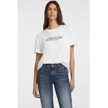 Tricou cu imprimeu logo si decolteu la baza gatului