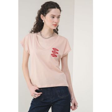 Tricou de bumbac cu decolteu in V Collie