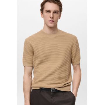 Tricou de bumbac cu decolteu la baza gatului
