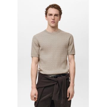 Tricou texturat cu decolteu la baza gatului