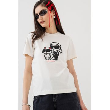 Tricou cu decolteu la baza gatului si imprimeu