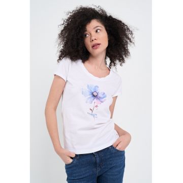 Tricou cu imprimeu grafic si decolteu rotund