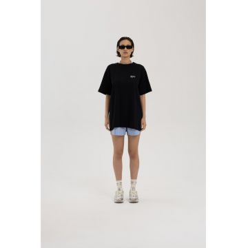 Tricou supradimensionat cu detaliu logo pe piept - Negru
