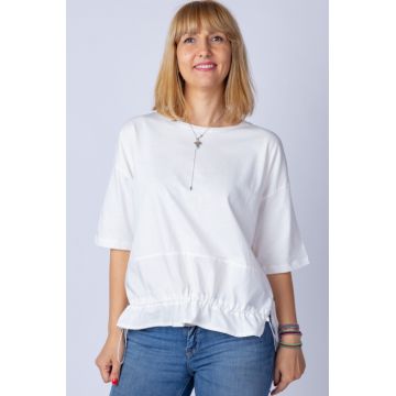 Tricou alb oversize cu siret reglabil, din bumbac