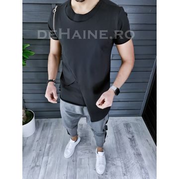 Tricou barbati slim fit asimetric negru ZR A9134 N5-4.2