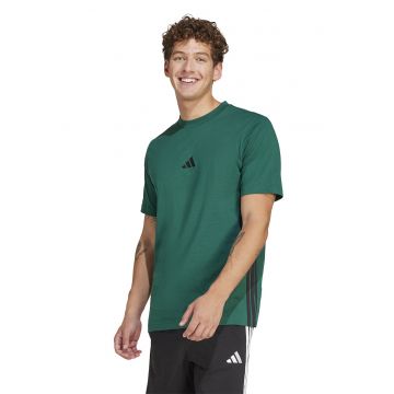 Tricou din bumbac cu decolteu la baza gatului si logo