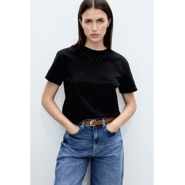 Tricou din bumbac cu detalii perforate