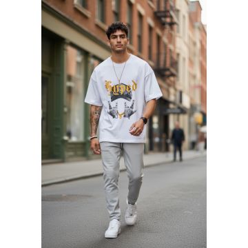 Tricou barbati alb  cu imprimeu  oversize Y171 24-4.1