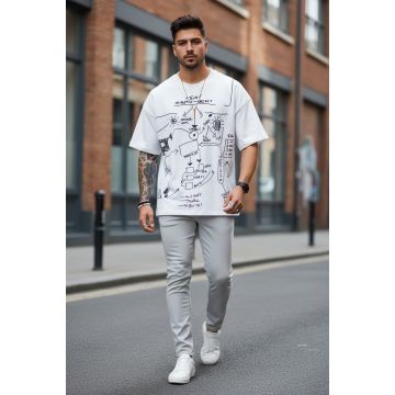 Tricou barbati alb  cu imprimeu  oversize Y181 22A-4.3