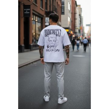 Tricou barbati alb  cu imprimeu pe spate  oversize 11823  P19-6.1