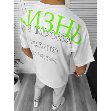 Tricou barbati alb  cu imprimeu pe spate  oversize Y029 22A-2.2