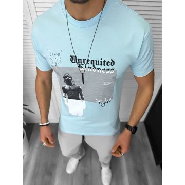 Tricou barbati albastru  cu imprimeu  slim  Y205 22A-4.2