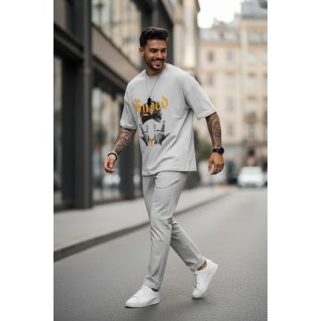 Tricou barbati gri  cu imprimeu  oversize Y171 22A-2.2