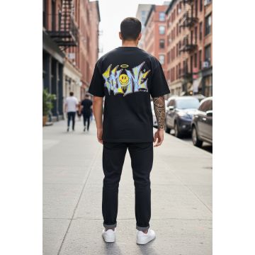 Tricou barbati negru  cu imprimeu pe spate  oversize 11824 D2-5.3