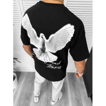 Tricou barbati negru  cu imprimeu pe spate  oversize Y248 D4-4.1