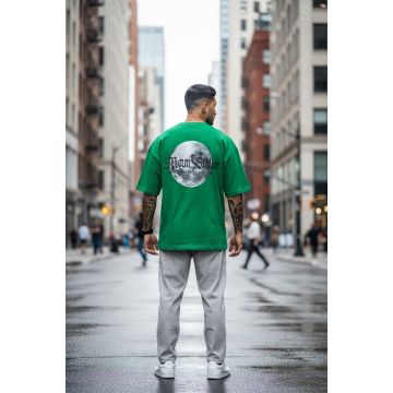 Tricou barbati verde  cu imprimeu pe spate  oversize 11821  O1-3.2