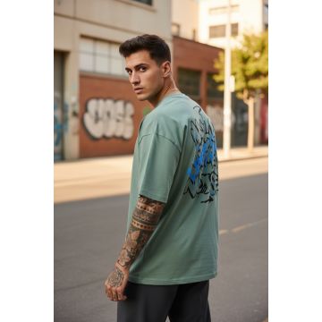 Tricou barbati vernil  cu imprimeu pe spate  oversize 11814   D3-4.1