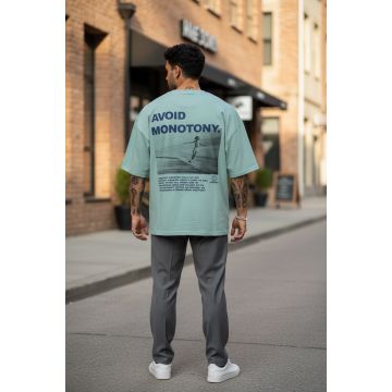 Tricou barbati vernil  cu imprimeu pe spate  oversize 11819 O1-3.3