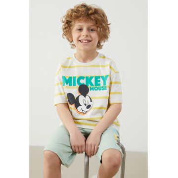 Tricou cu model in dungi si imprimeu cu Mickey Mouse