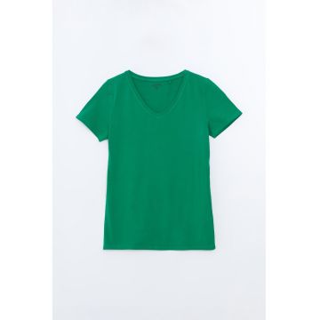 Tricou din amestec de bumbac cu decolteu in V