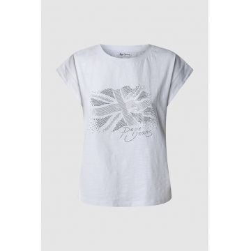 Tricou cu logo - strasuri si decolteu la baza gatului