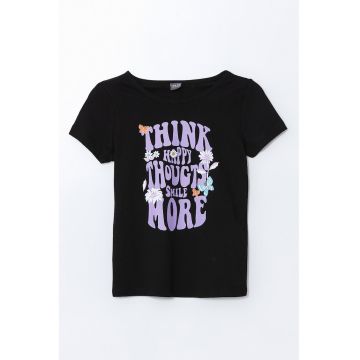 Tricou din bumbac cu decolteu la baza gatului si imprimeu grafic
