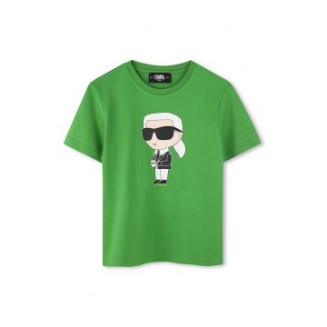 Tricou din bumbac cu decolteu la baza gatului si imprimeu logo