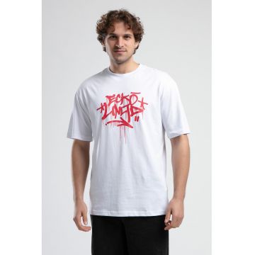 Tricou cu imprimeu logo si maneci cazute