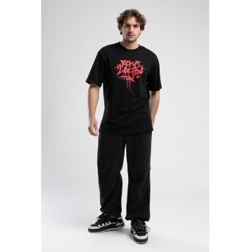 Tricou cu imprimeu logo si maneci cazute