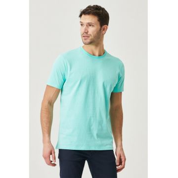Tricou de bumbac cu decolteu la baza gatului si model unisex