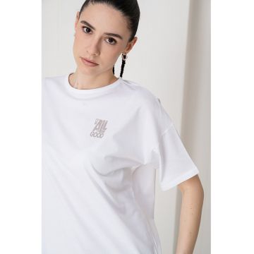 Tricou lejer din bumbac cu imprimeu text pe partea din spate