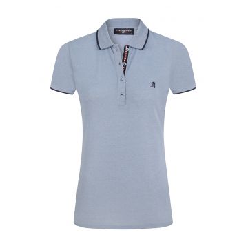Tricou din amestec de bumbac cu fenta cu nasturi