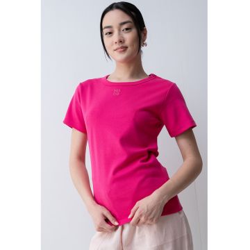 Tricou cu decolteu la baza gatului si logo brodat Deloris
