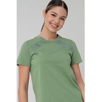 Tricou de bumbac organic cu detalii de dantela Savannah