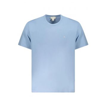 Tricou barbati decolteu la baza gatului si imprimeu cu logo - Albastru deschis