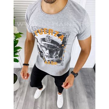 Tricou barbati gri cu imprimeu slim fit B5369 N5-3.1